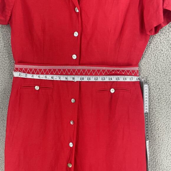 Positive Attitude Dress Womens 14 Red Linen Blend Button Front Midi Dress - Picture 8 of 15